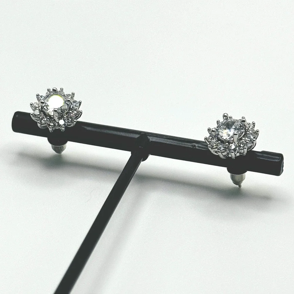 925 Sterling Silver Made with Swarovski Crystal Halo Stud Earrings Sunburst
